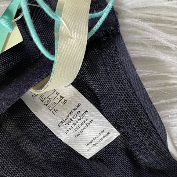 Sea Level Navy Blue Stripe Frill Ruffle Bikini Swim Swimsuit Top womens 4 XS new - Picture 12 of 14